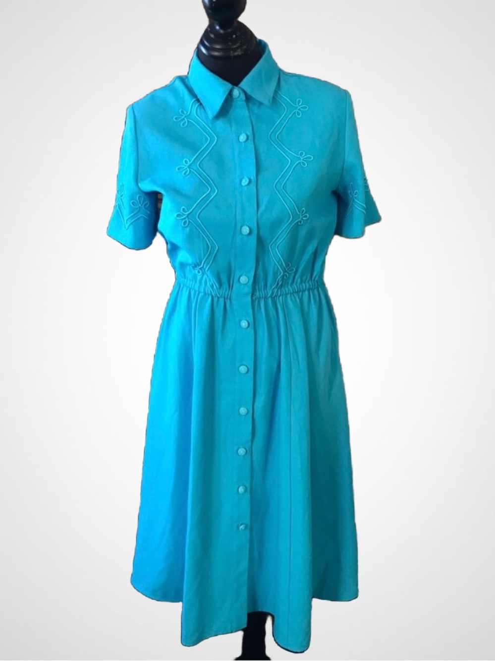 Vintage Women’s Turquoise Button-Front Shirt Dress